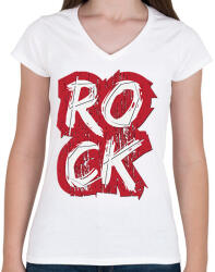 printfashion ROCK felirat - Női V-nyakú póló - Fehér (11380871)
