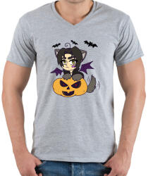 printfashion Lucifer pumpkin - Férfi V-nyakú póló - Sport szürke (10081106)