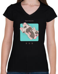 printfashion Francia Bulldog - Női V-nyakú póló - Fekete (10433989)