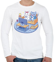 printfashion Gamer cica pár - Férfi hosszú ujjú póló - Fehér (13875598)