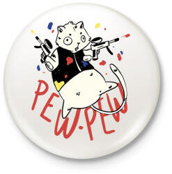 printfashion Pew pew cat - Kitűző, hűtőmágnes - Fehér (9177130)