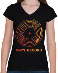 printfashion vinyl record - Női V-nyakú póló - Fekete (14093692)