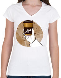 printfashion Kávé elvitelre - Női V-nyakú póló - Fehér (2676006)