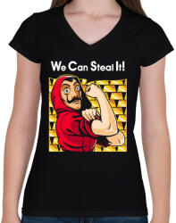 printfashion El tudjuk lopni! - Női V-nyakú póló - Fekete (5316195)