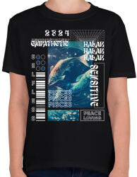 printfashion Pisces - Streetwear style - Gyerek póló - Fekete (15697790)