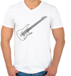 printfashion Gitár - Férfi V-nyakú póló - Fehér (5998718)