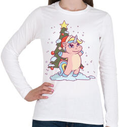 printfashion Karácsonyi unikornis - Női hosszú ujjú póló - Fehér (5629551)
