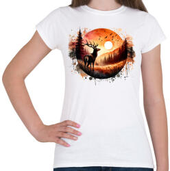 printfashion Szarvas - erdei naplemente - ajándék vadászoknak - Női póló - Fehér (15373879)