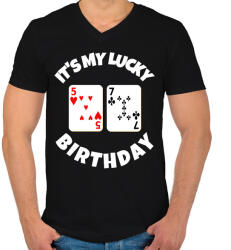 printfashion 57 POKER SZÜLINAP - Férfi V-nyakú póló - Fekete (9839782)