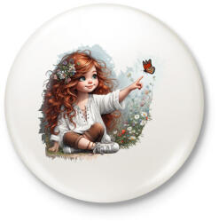 printfashion Kislány pillangóval - Kitűző, hűtőmágnes - Fehér (15824481)