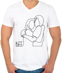 printfashion BFF - Vonalas minta - Férfi V-nyakú póló - Fehér (6672194)