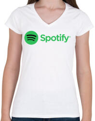 printfashion Spotify - Női V-nyakú póló - Fehér (2258923)