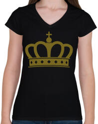printfashion korona - Női V-nyakú póló - Fekete (14158453)