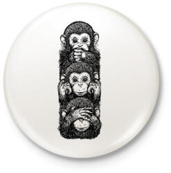 printfashion 3 majom - Kitűző, hűtőmágnes - Fehér (5276043)