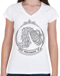 printfashion Vízöntő - Női V-nyakú póló - Fehér (13794623)