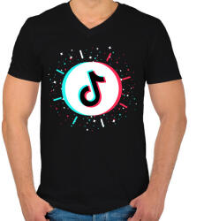printfashion Tik Tok logo - Férfi V-nyakú póló - Fekete (2132810)