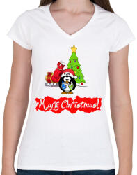 printfashion karácsony - Női V-nyakú póló - Fehér (1126066)