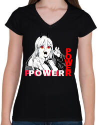 printfashion Power minta (Chainsaw man) - Női V-nyakú póló - Fekete (11874431)