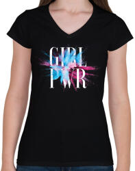 printfashion Girl Power - Női V-nyakú póló - Fekete (1429396)