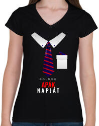 printfashion Apák napja Elegance - Női V-nyakú póló - Fekete (2597697)