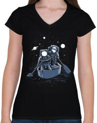 printfashion Űrhajós - Női V-nyakú póló - Fekete (1204085)