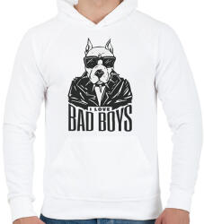 printfashion Dog face I love Bad Boys- szeretem a rosszfiúkat - Férfi kapucnis pulóver - Fehér (11339509)