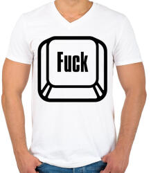 printfashion Fuck billentyű - Férfi V-nyakú póló - Fehér (5786966)