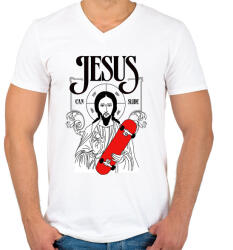 printfashion Jesus can slide - Férfi V-nyakú póló - Fehér (224720)