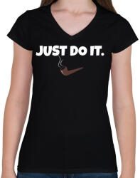 printfashion JUST DO IT 2 - Női V-nyakú póló - Fekete (10743953)