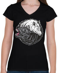 printfashion Farkasos - Női V-nyakú póló - Fekete (14082298)