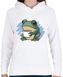 printfashion Kávézó béka - Női kapucnis pulóver - Fehér (13676444)