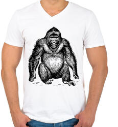 printfashion Gorilla - Férfi V-nyakú póló - Fehér (10594972)
