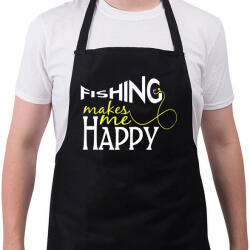 printfashion Fishing makes me happy - Kötény - Fekete (4933987)