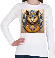 printfashion Zentangle macskafej - Női hosszú ujjú póló - Fehér (14733298)