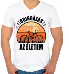 printfashion Biciklizés az életem - Férfi V-nyakú póló - Fehér (8517164)