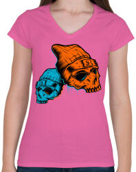 printfashion Skull - Női V-nyakú póló - Rózsaszín (409644)