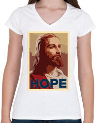 printfashion Hope - Női V-nyakú póló - Fehér (2234284)