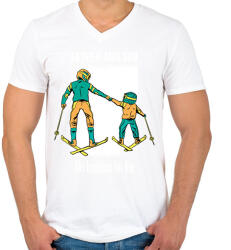 printfashion Síelős apa-fia - Férfi V-nyakú póló - Fehér (13241744)