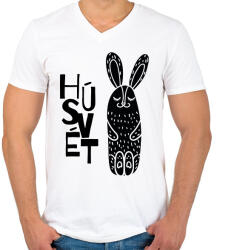 printfashion Húsvét - Fekete nyúl - Férfi V-nyakú póló - Fehér (6333066)