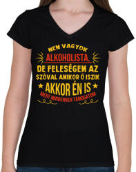 printfashion A feleségem alkoholista - Női V-nyakú póló - Fekete (9460429)