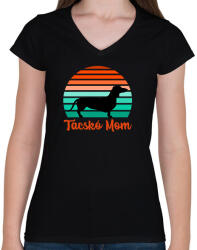 printfashion Tacskó Mom - Női V-nyakú póló - Fekete (11501531)