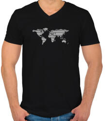 printfashion worldmap - Férfi V-nyakú póló - Fekete (1638532)
