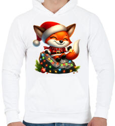 printfashion Cuki karácsonyi róka - Férfi kapucnis pulóver - Fehér (15227677)