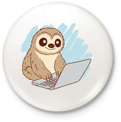 printfashion Lajhár laptoppal - Kitűző, hűtőmágnes - Fehér (14271653)