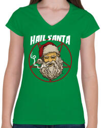 printfashion Üdvözöl a télapó - Női V-nyakú póló - Zöld (482031)