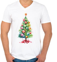 printfashion Nyalókás karácsonyfa - Férfi V-nyakú póló - Fehér (14932158)