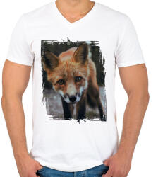printfashion Róka portré - Férfi V-nyakú póló - Fehér (4597566)