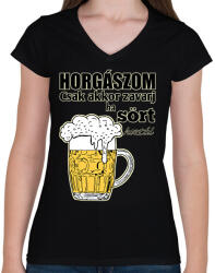 printfashion Horgászom csak akkor zavarj ha sört hoztál - Női V-nyakú póló - Fekete (12959145)