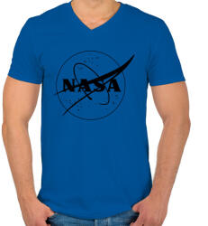 printfashion Fekete Nasa logo - Férfi V-nyakú póló - Királykék (4248588)
