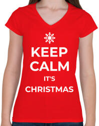 printfashion KEEP CALM IT'S CHRISTMAS - Női V-nyakú póló - Piros (9557066)